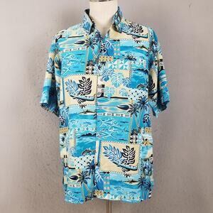 New Image Shirt Mens XL Blue Hawaiian Fish‎ Tropical Aloha Camp Button Front
